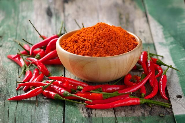 Red Chilli pepper on wooden table
